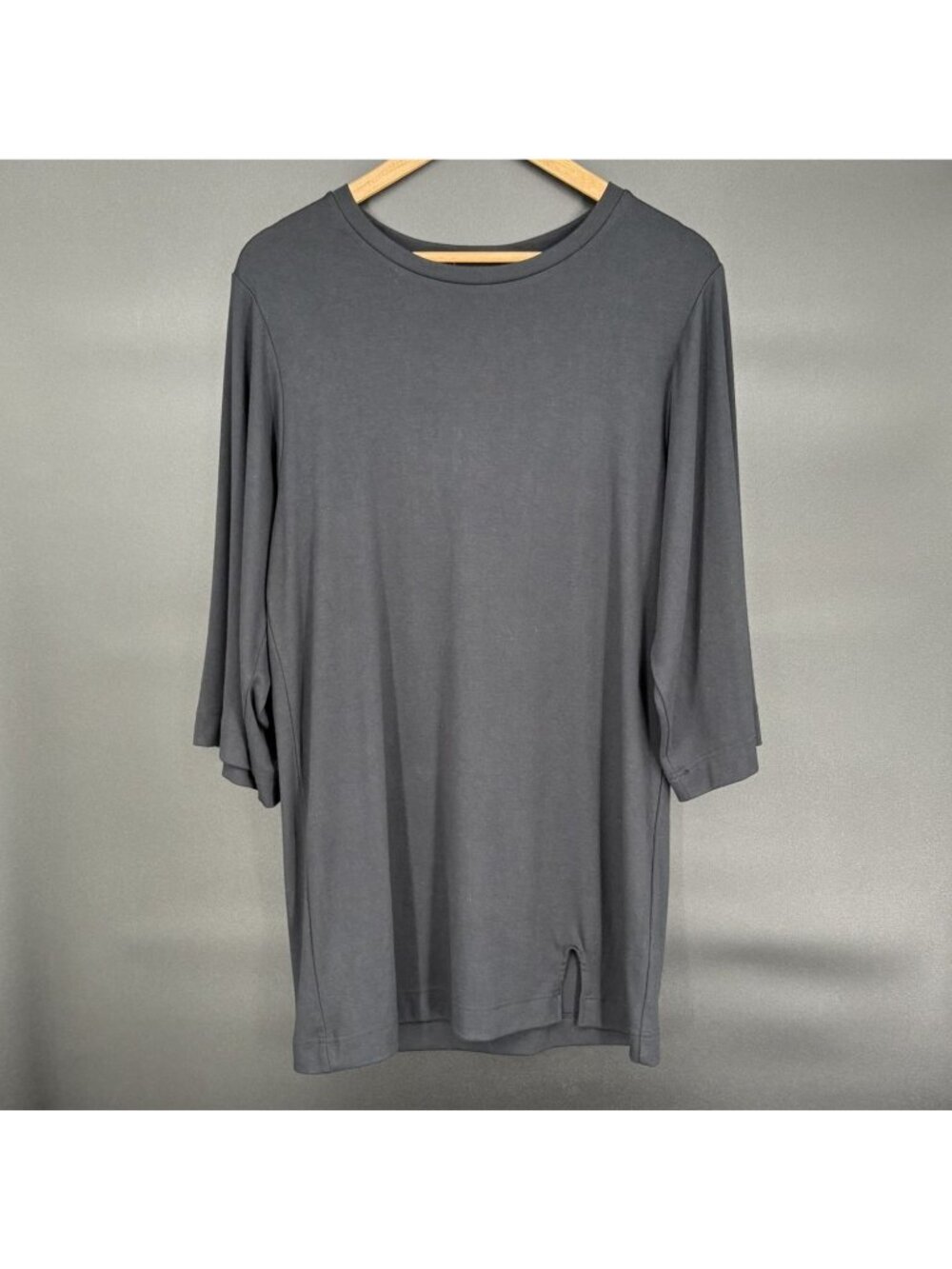 Free Est Free People Womens Oversized Mini Dress L Black 3/4 Sleeve Stretch Boho